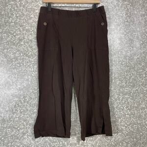 J Jill Pure Jill Women's Brown Linen Blend Wide Leg Crop Knit Pants - Size PM